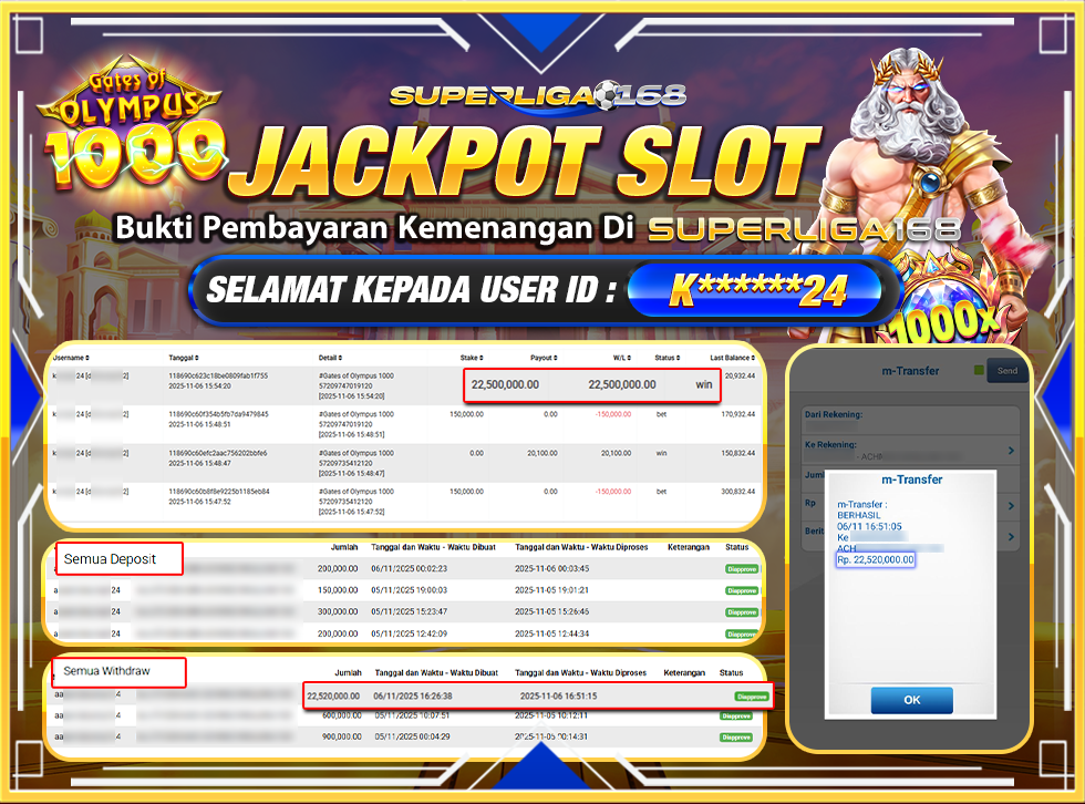 SUPERLIGA168 JACKPOT GATES OF OLYMPUS 1000 Rp.22,520,000-LUNAS